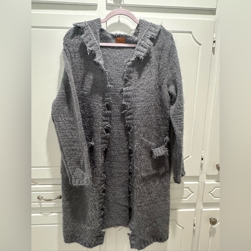 NWOT-Pol Open Front Distressed Torn Hooded Cardigan